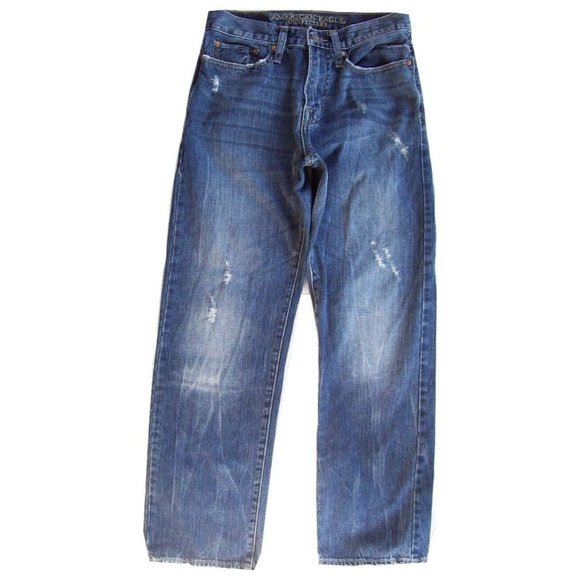 Young Mens AMERICAN EAGLE Relaxed Straight Jeans 28 x 30 Medium Wash - Picture 4 of 4